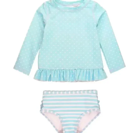 Rufflebutts - Biquíni Tropical Breeze Heart Polka Manga Longa Rash Guard, Azul