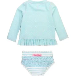 Rufflebutts - Biquíni Tropical Breeze Heart Polka Manga Longa Rash Guard, Azul