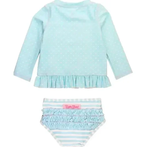Rufflebutts - Biquíni Tropical Breeze Heart Polka Manga Longa Rash Guard, Azul