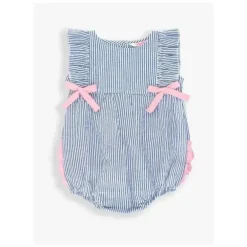 Rufflebutts - Bolha de babados clássico azul Seersucker para bebês meninas