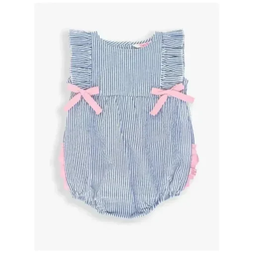 Rufflebutts - Bolha de babados clássico azul Seersucker para bebês meninas