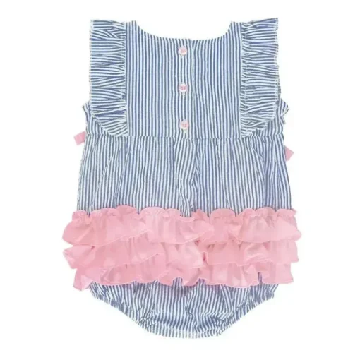 Rufflebutts - Bolha de babados clássico azul Seersucker para bebês meninas