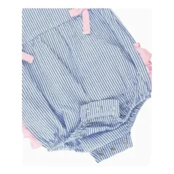 Rufflebutts - Bolha de babados clássico azul Seersucker para bebês meninas