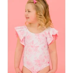Rufflebutts - Butterfly Sleeve One Piece, Bubblegum Pink