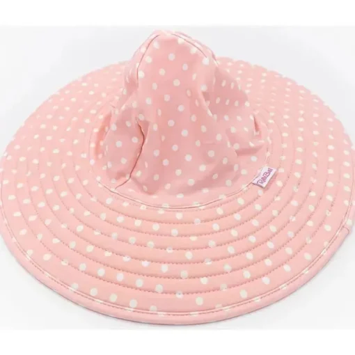 Rufflebutts - Chapéu de natação reversível com bolinhas e listras rosa
