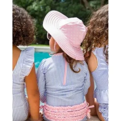Rufflebutts - Chapéu de natação reversível com bolinhas e listras rosa