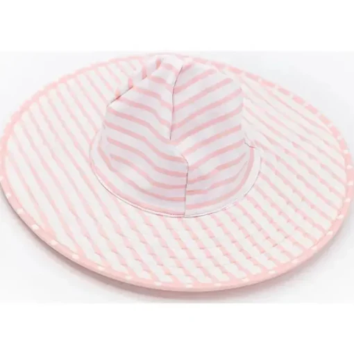 Rufflebutts - Chapéu de natação reversível com bolinhas e listras rosa