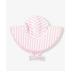 Rufflebutts - Chapéu de natação reversível com bolinhas e listras rosa