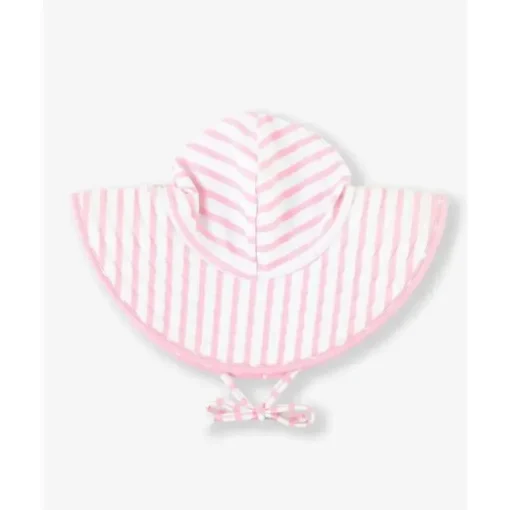 Rufflebutts - Chapéu de natação reversível com bolinhas e listras rosa