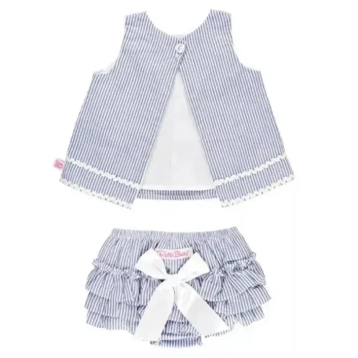 RuffleButts - conjunto de top e flor de bebê azul Seersucker Ric Rac Swing