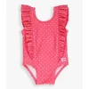 Rufflebutts - Hot Pink Heart Waterfall One Piece, Rosa