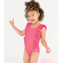 Rufflebutts - Hot Pink Heart Waterfall One Piece, Rosa