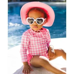 Rufflebutts - Long Sleeve One Piece Rash Guard, Bubblegum Pink
