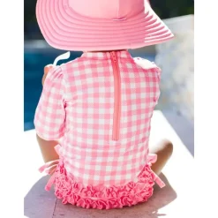 Rufflebutts - Long Sleeve One Piece Rash Guard, Bubblegum Pink