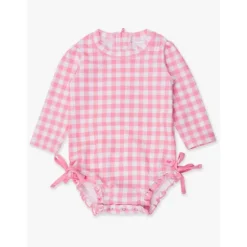 Rufflebutts - Long Sleeve One Piece Rash Guard, Bubblegum Pink