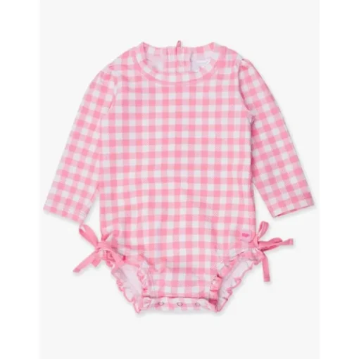 Rufflebutts - Long Sleeve One Piece Rash Guard, Bubblegum Pink