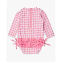 Rufflebutts - Long Sleeve One Piece Rash Guard, Bubblegum Pink