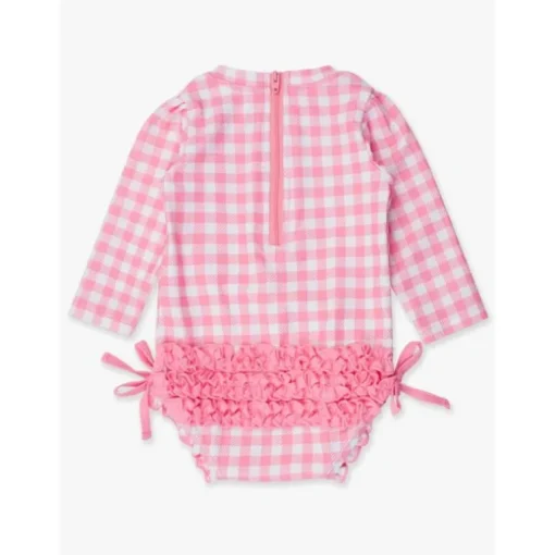 Rufflebutts - Long Sleeve One Piece Rash Guard, Bubblegum Pink