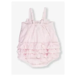 Rufflebutts – Macacão de bolha tecido rosa Seersucker para bebês meninas