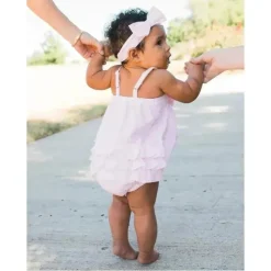 Rufflebutts – Macacão de bolha tecido rosa Seersucker para bebês meninas