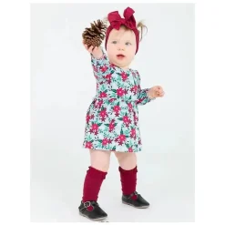 Rufflebutts - Pacote com 3 meias de babados na altura do joelho para meninas, cereja escuro, branco e vermelho verde abeto