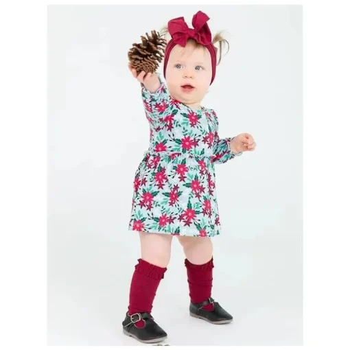 Rufflebutts - Pacote com 3 meias de babados na altura do joelho para meninas, cereja escuro, branco e vermelho verde abeto