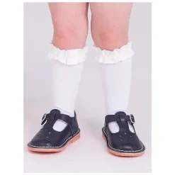 Rufflebutts - Pacote com 3 meias de babados na altura do joelho para meninas, cereja escuro, branco e vermelho verde abeto