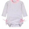 Rufflebutts - Rash Guard de manga comprida lavanda Seersucker para meninas, peça única, roxo