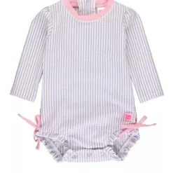 Rufflebutts - Rash Guard de manga comprida lavanda Seersucker para meninas, peça única, roxo