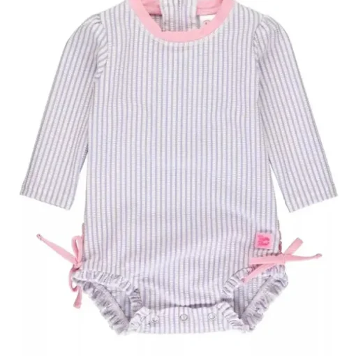 Rufflebutts - Rash Guard de manga comprida lavanda Seersucker para meninas, peça única, roxo