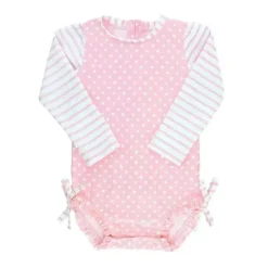 RuffleButts - Rash Guard de manga comprida para bebê menina, polca rosa