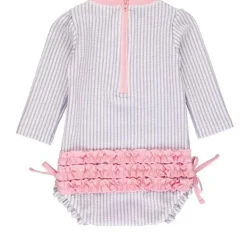 Rufflebutts - Rash Guard de manga comprida lavanda Seersucker para meninas, peça única, roxo