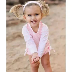 RuffleButts - Rash Guard de manga comprida para bebê menina, polca rosa