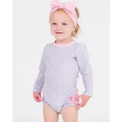 Rufflebutts - Rash Guard de manga comprida lavanda Seersucker para meninas, peça única, roxo