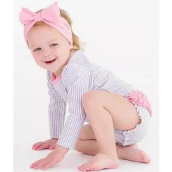 Rufflebutts - Rash Guard de manga comprida lavanda Seersucker para meninas, peça única, roxo