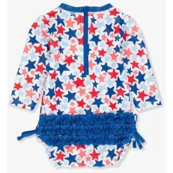 Rufflebutts – Shimmer Star-Spangled manga comprida One Piece Rash Guard branco com estrelas