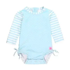 Rufflebutts - Tropical Breeze Heart Polka Dot Manga Longa Rash Guard, Azul