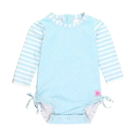 Rufflebutts - Tropical Breeze Heart Polka Dot Manga Longa Rash Guard, Azul