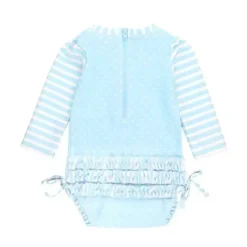 Rufflebutts - Tropical Breeze Heart Polka Dot Manga Longa Rash Guard, Azul