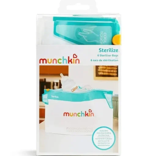 Sacos de esterilização de garrafa jumbo Munchkin, bolsas de esterilização de garrafa de microondas - 6 unidades, 180 usos