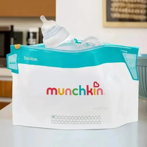 Sacos de esterilização de garrafa jumbo Munchkin, bolsas de esterilização de garrafa de microondas - 6 unidades, 180 usos