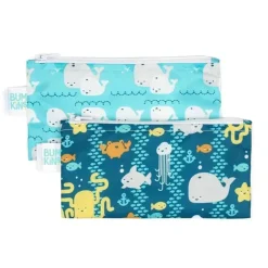 Sacos de lanche reutilizáveis ​​Bumkins com 2 pacotes, amigos do mar/baleias longe