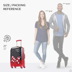 Samsonite - American Tourister Disney Hardside Bagagem com rodas giratórias, preta, vermelha, branca, Minnie Mouse, 21 polegadas