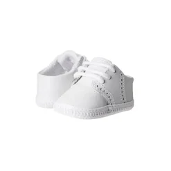 Sapato de berço de veado bebê sela de couro Oxford, branco