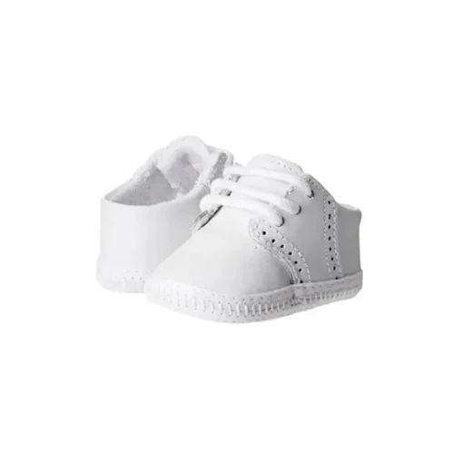 Sapato de berço de veado bebê sela de couro Oxford, branco