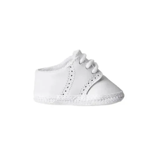 Sapato de berço de veado bebê sela de couro Oxford, branco