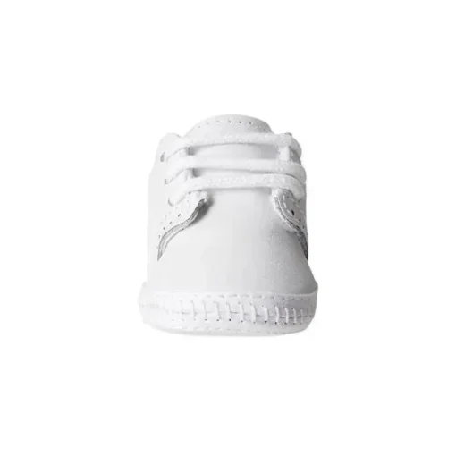 Sapato de berço de veado bebê sela de couro Oxford, branco
