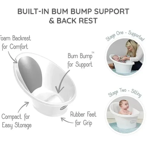 Shnuggle - Newborn Baby Bath With Plug, Pebble Grey