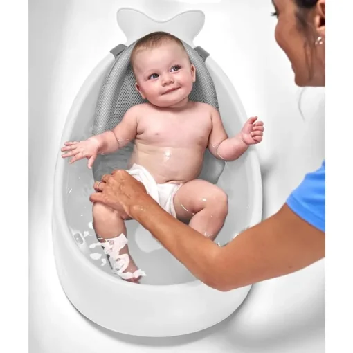 Skip Hop - Banheira para bebê, banheira inteligente de 3 estágios, conjunto essencial para banho de bebê Moby, White e Moby, cinza