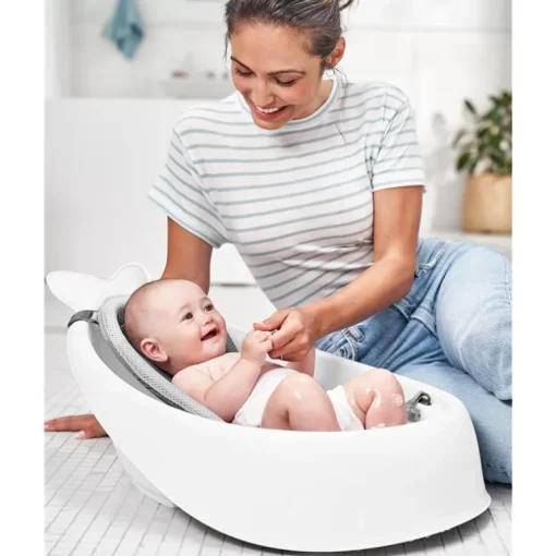 Skip Hop - Banheira para bebê, banheira inteligente de 3 estágios, conjunto essencial para banho de bebê Moby, White e Moby, cinza